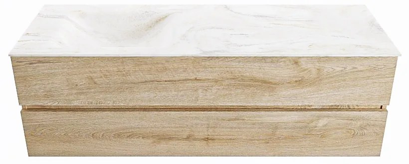 Mondiaz Vica DLux badmeubel 150cm washed oak 2 lades met wastafel ostra links 1 kraangat