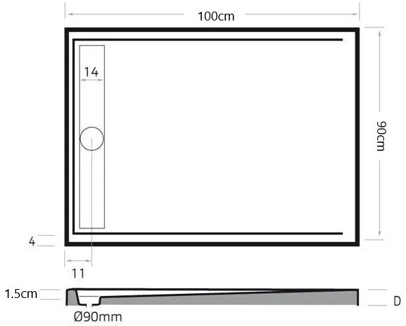 Xenz Easy-Tray douchebak 100x90x5cm pergamon