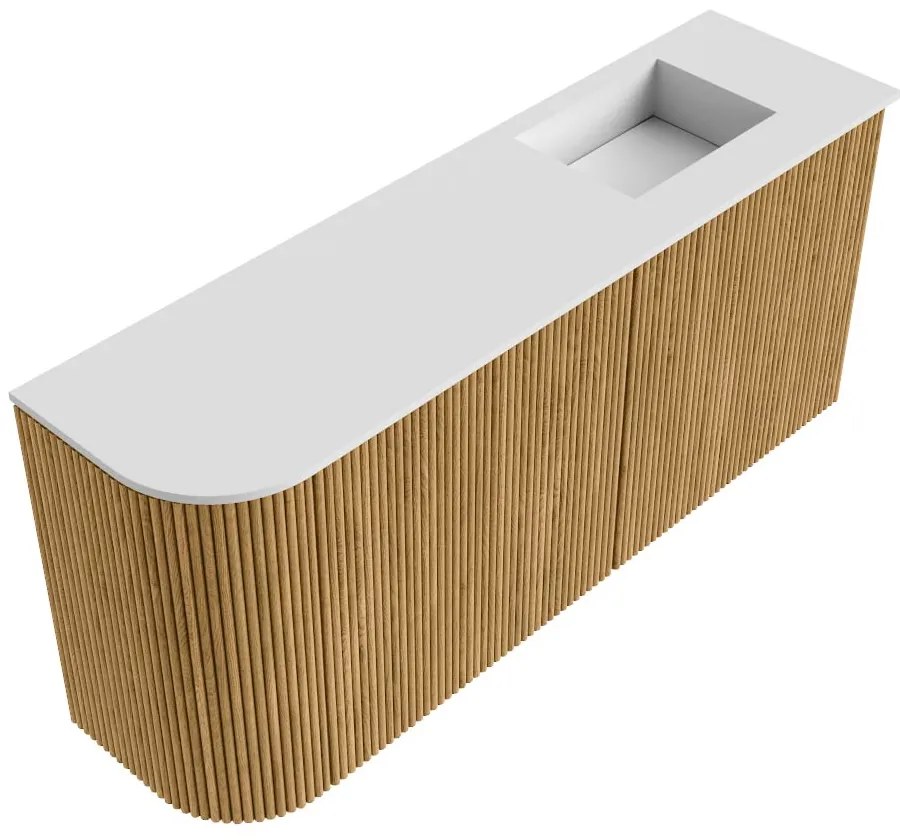 Mondiaz Joya 90cm toiletmeubel ronding links oak met wastafel faye rechts zonder kraangat talc