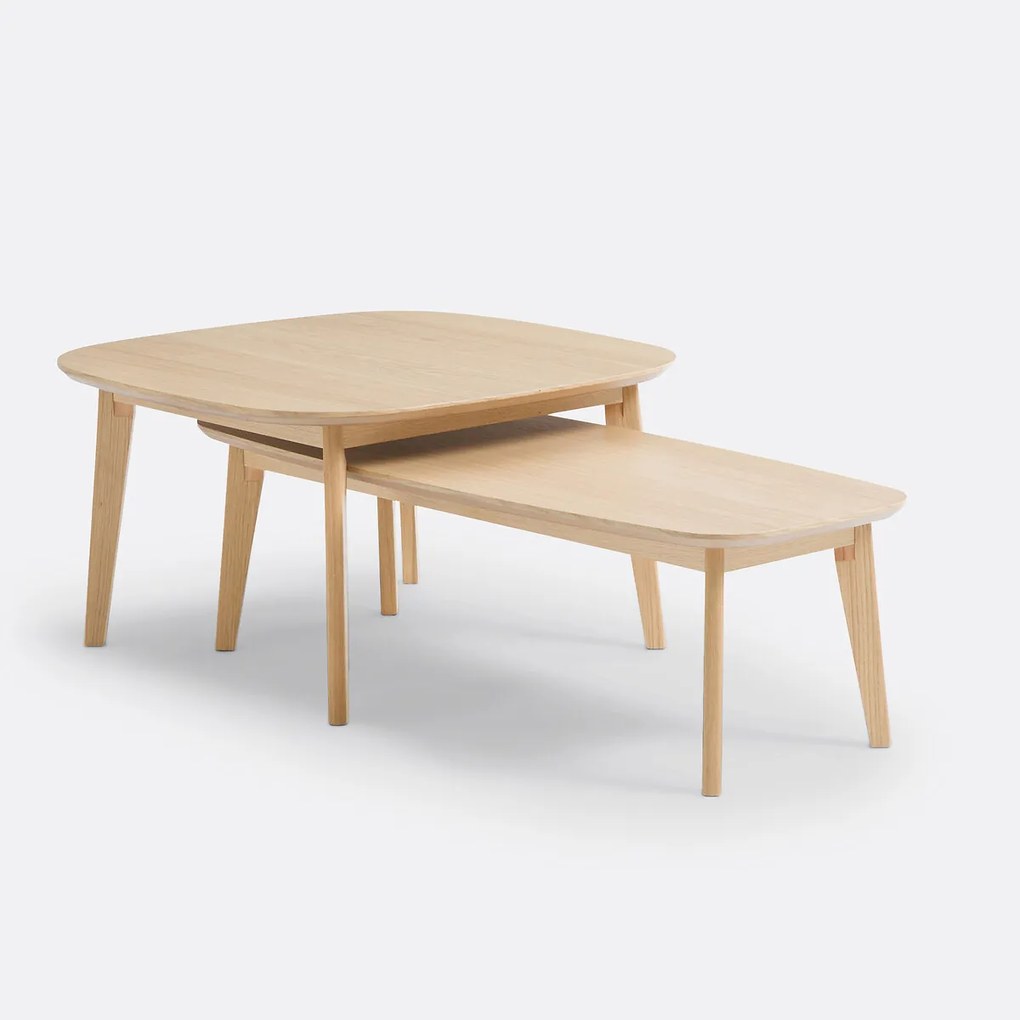Set van eiken gefineerde salontafels, Janice