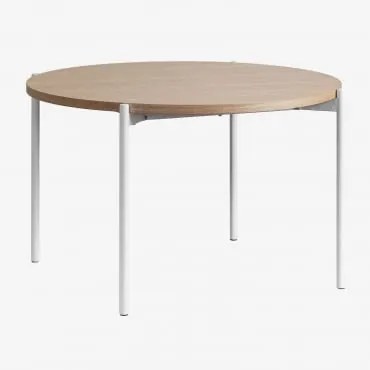 Ronde Eettafel In Hout En Metaal (ø120 Cm) Galite Gardenia Wit - Sklum