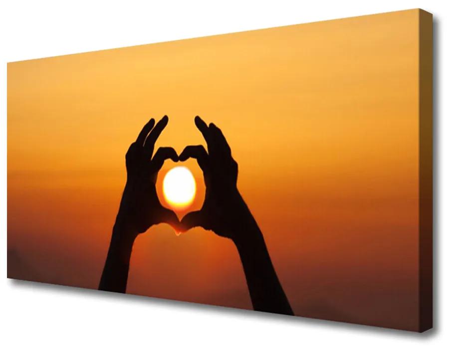 Canvas doek foto Handen van het hart liefde de zon 100x50 cm
