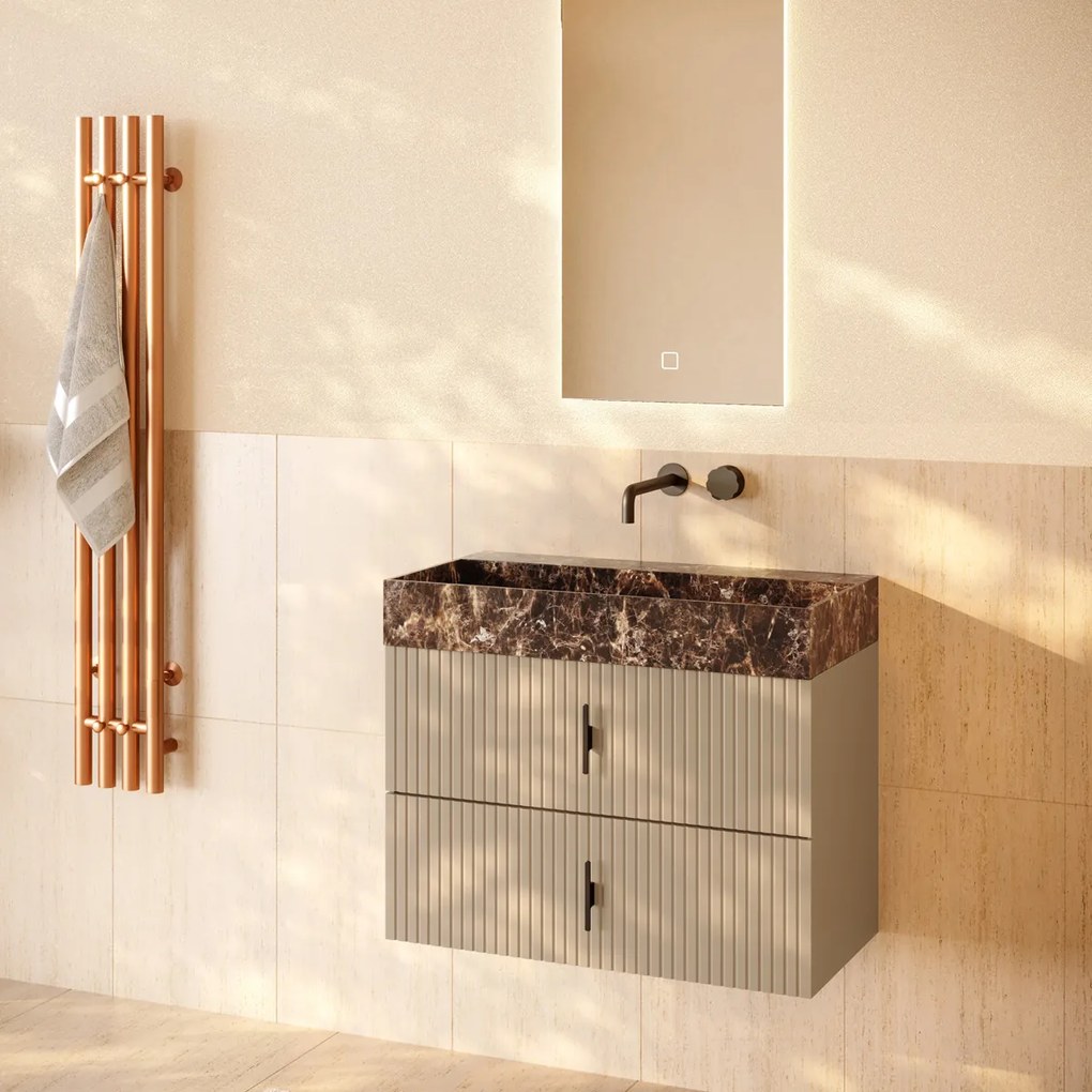 Muebles Murcia badmeubel ribbelfront 80cm macchiato met Dark Emperador wastafel zonder kraangat