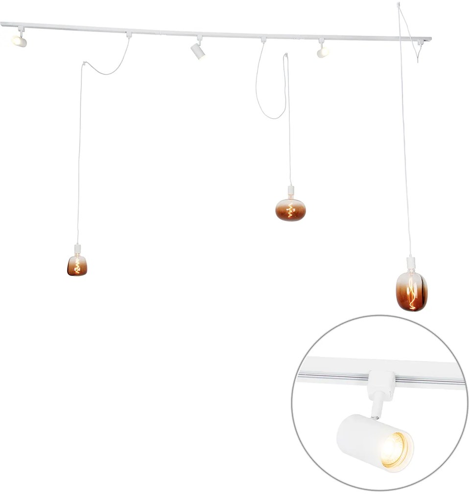 1-fase railsysteem met 3 Spot / Opbouwspot / Plafondspots en hanglampen wit - Cavalux Jeana Modern Minimalistisch E27 Binnenverlichting Lamp