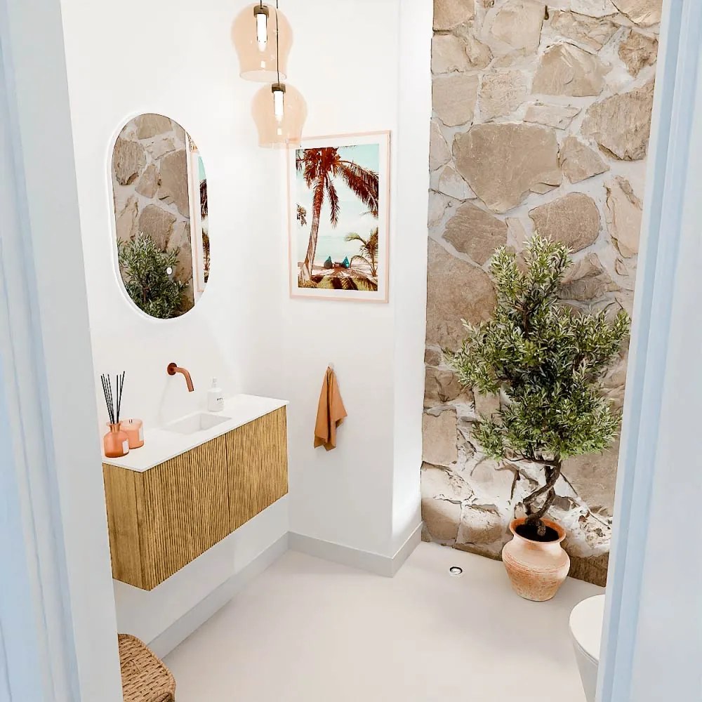 Mondiaz Joya 80cm toiletmeubel oak met wastafel faye midden zonder kraangat talc