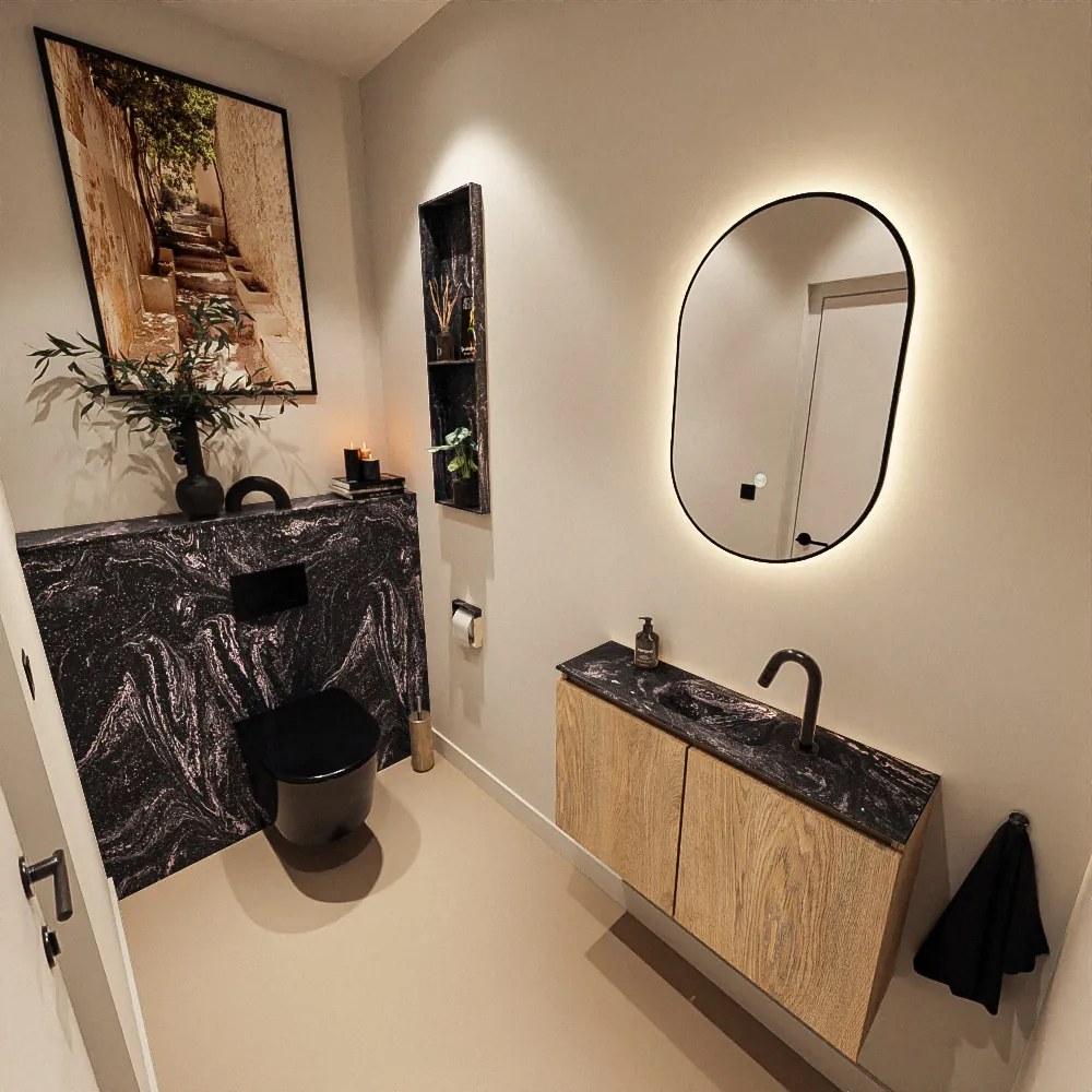 Mondiaz Ture DLux toiletmeubel 80cm washed oak met wastafel lava midden met kraangat