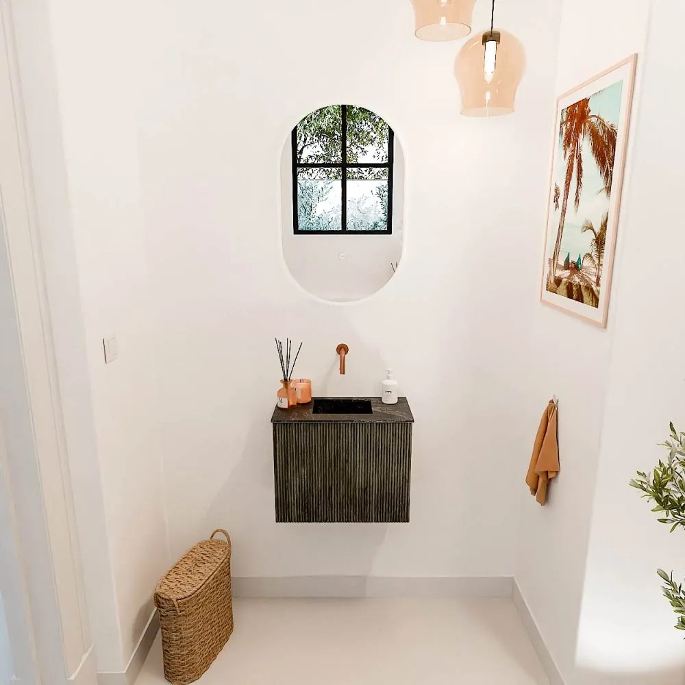 Mondiaz Joya DLux 50cm toiletmeubel shadow met wastafel faye midden zonder kraangat lava