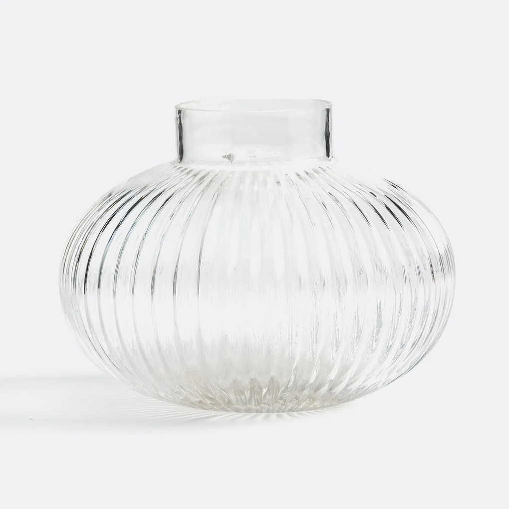 Ronde vaas in geribbeld glas H15 cm, Afa