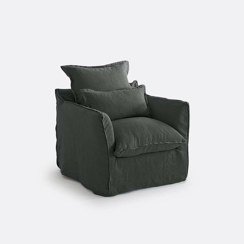 Fauteuil, afneembare hoezen, in gekreukt linnen, Odna