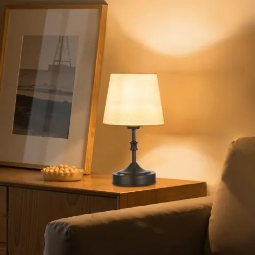 VEVOR Draadloze tafellamp met stoffen kap en ingebouwde oplaadbare batterij van 5200 mAh, kleine bureaulamp, dimbaar (3 standen), tafellamp voor slaapkamer, nachtkastje, zwart