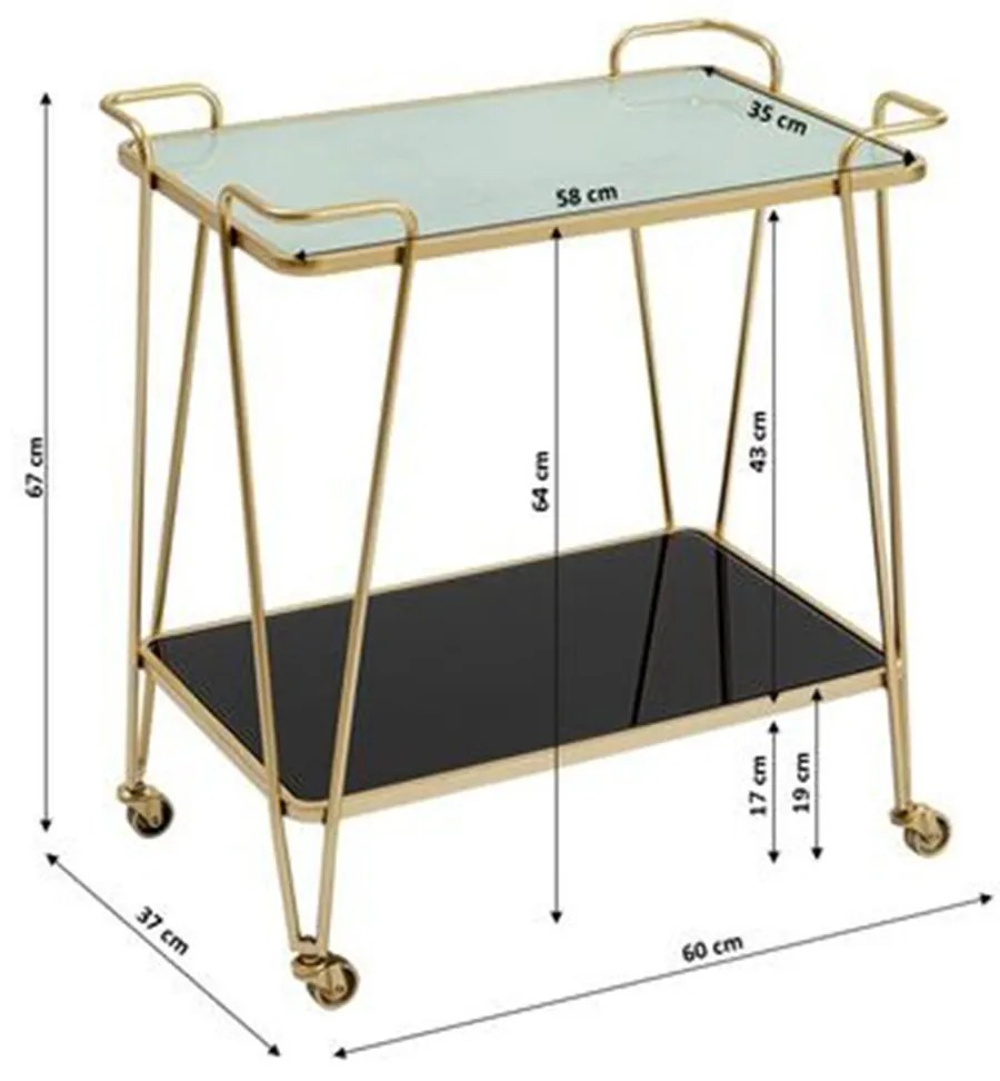 Kare Design West Coast Gouden Serveertrolley - 60 X 37cm.