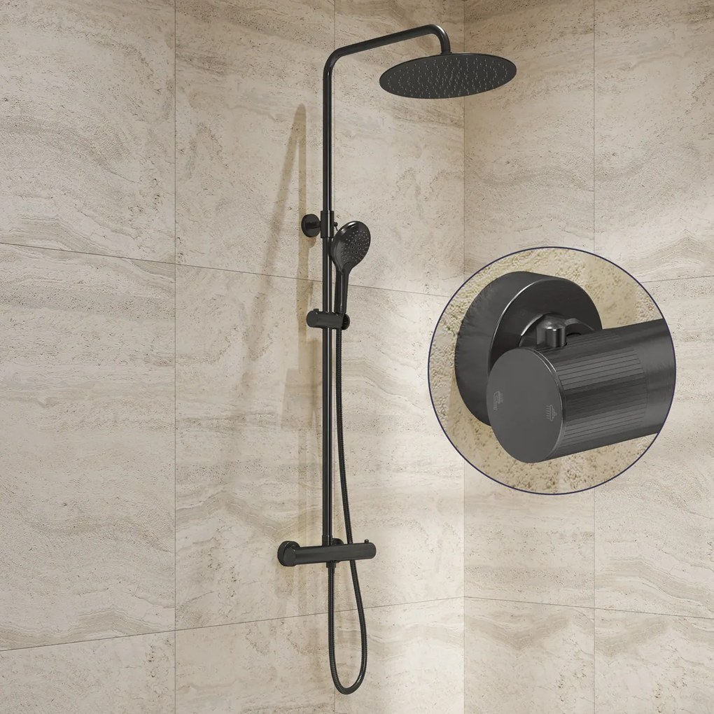 Saniclear Evolution Stripes opbouw regendouche verouderd ijzer / gunmetal met 20cm hoofddouche en 2 standen handdouche