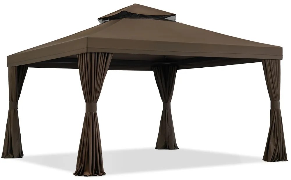 Bruin tuinpaviljoen met gordijnen Valencia 4x4m Tuinpunt