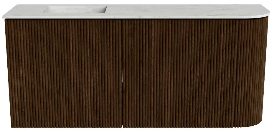 Mondiaz Joya DLux 90cm toiletmeubel ronding rechts walnut met wastafel faye links 1 kraangat opalo
