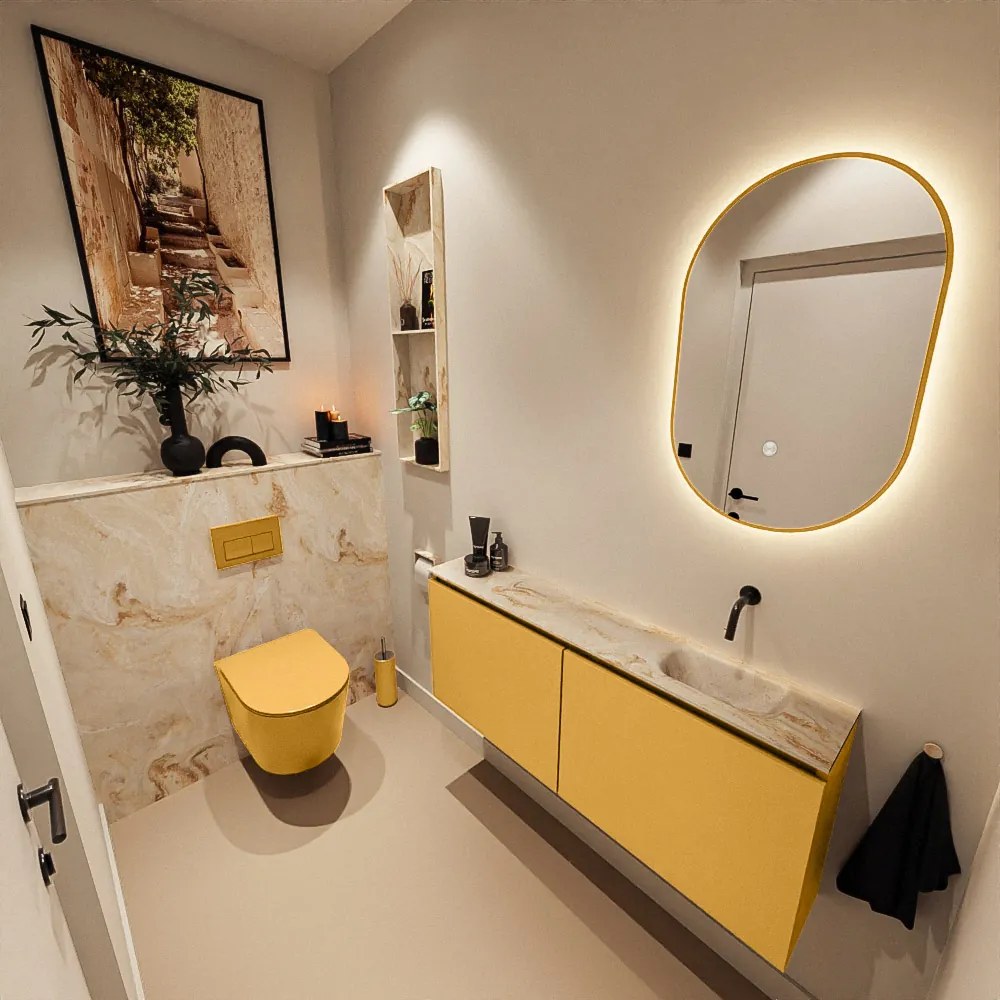 Mondiaz Ture DLux toiletmeubel 120cm ocher met wastafel frappe rechts zonder kraangat