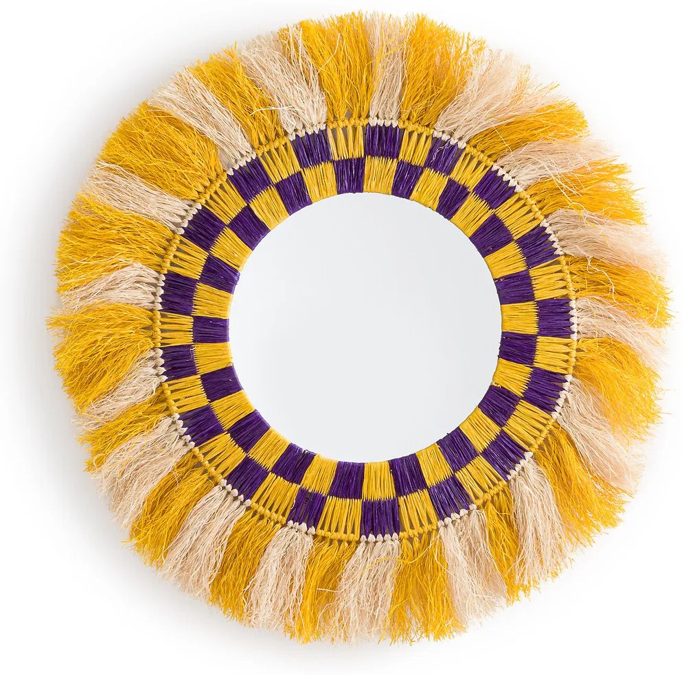 Ronde spiegel in gekleurd raffiaØ90cm, Mon Beau Miroir