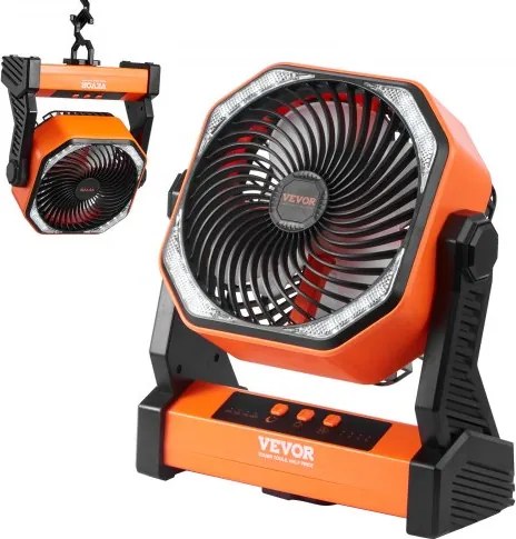 VEVOR Staande ventilator 219 x 98 x 258 mm Tafelventilator 138 CMF Ventilator met 4 snelheidsniveaus Batterijventilator 20000 mAh voor buitenactiviteiten zoals kamperen, vissen en reizen