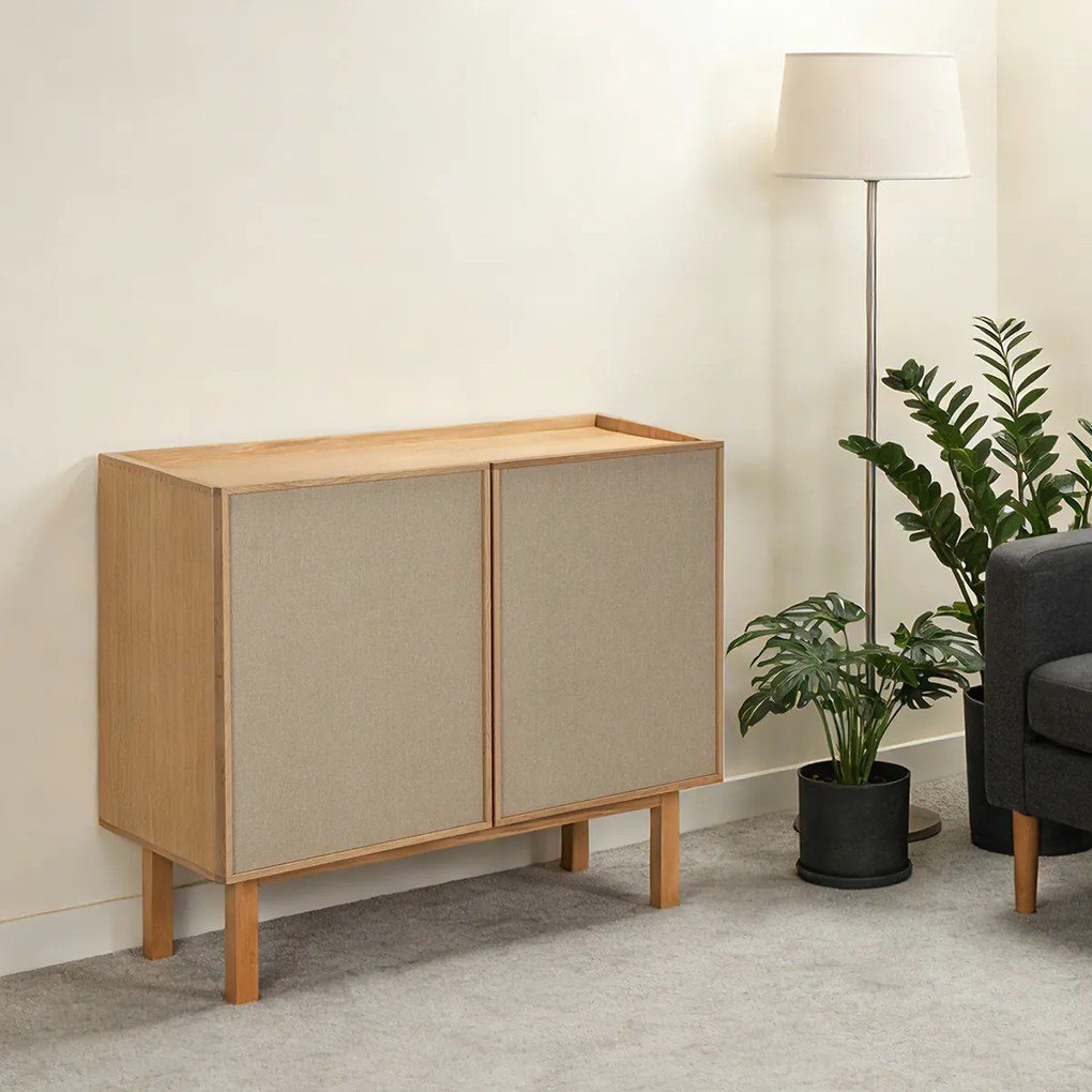 Kastje Eiken Met Stoffen Deuren 90 Cm - 90x40x60cm.