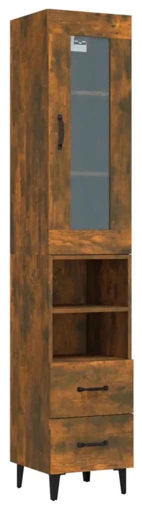vidaXL Hoge kast 34,5x34x180 cm bewerkt hout gerookt eikenkleurig