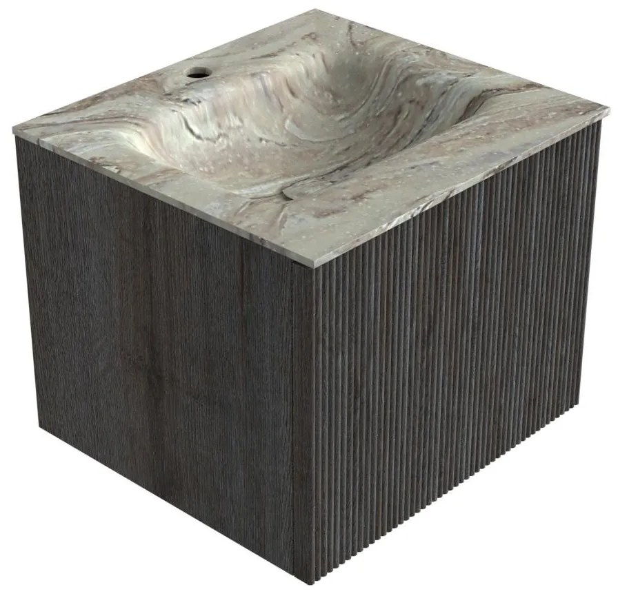 Mondiaz Kurve-dlux 50cm badmeubel shadow met 1 lade en wastafel grunne midden 1 kraangat glace