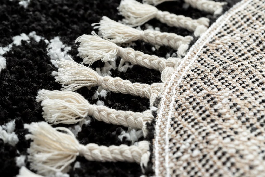 Tapijt BERBER ETHNIC G3802 ROND zwart / witrand ,  Barber , marokkaanse shaggy