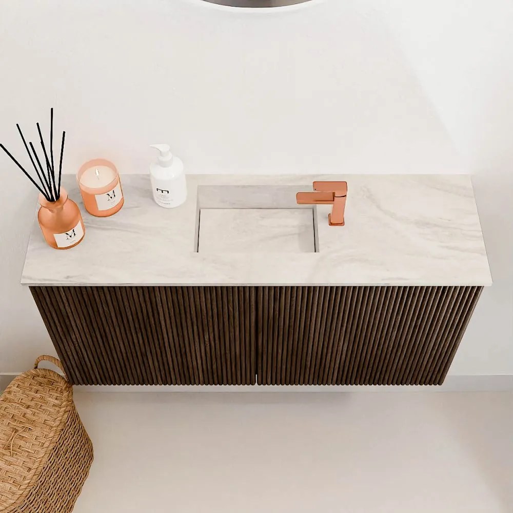 Mondiaz Joya DLux 80cm toiletmeubel walnut met wastafel faye midden 1 kraangat ostra