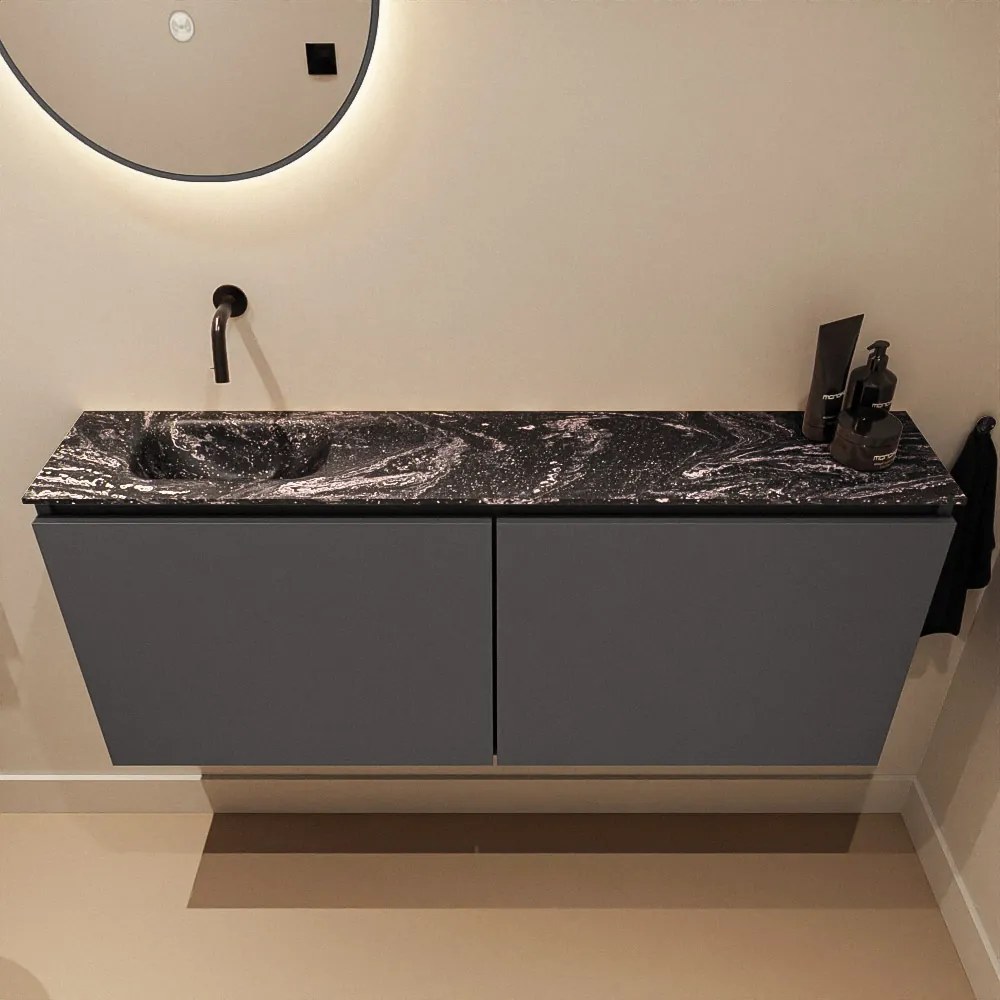 Mondiaz Ture DLux toiletmeubel 120cm dark grey met wastafel lava links zonder kraangat