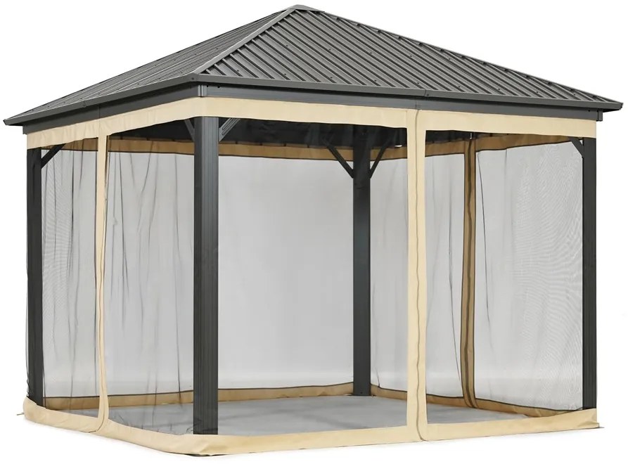 Metalen tuinhuis Sardinië 3x3 met muggengaas Garden Point beige