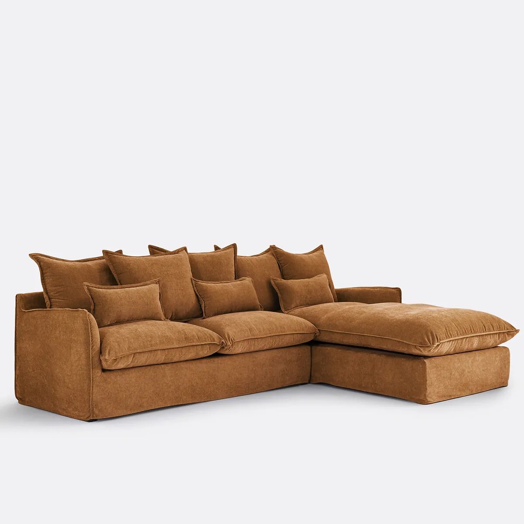 Hoekbank rechts, omvormbaar, met afneembare hoezen, 4-zits, in gemêleerd polyester, ODNA