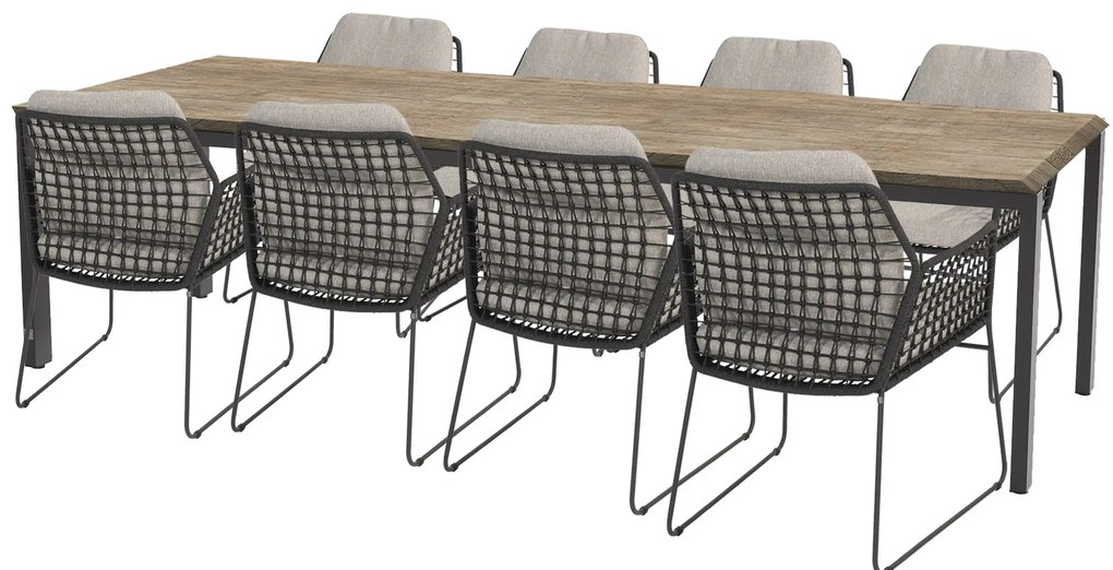 Taste by 4 Seasons Rhodos tuinset met Goa tuintafel Robusto teak blad 280 x 95 cm SALE Tuinset   houtkleur weerbestendig