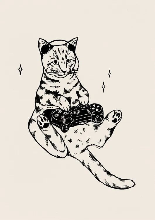 Ilustratie Gaming Cat in black, Tara Royle
