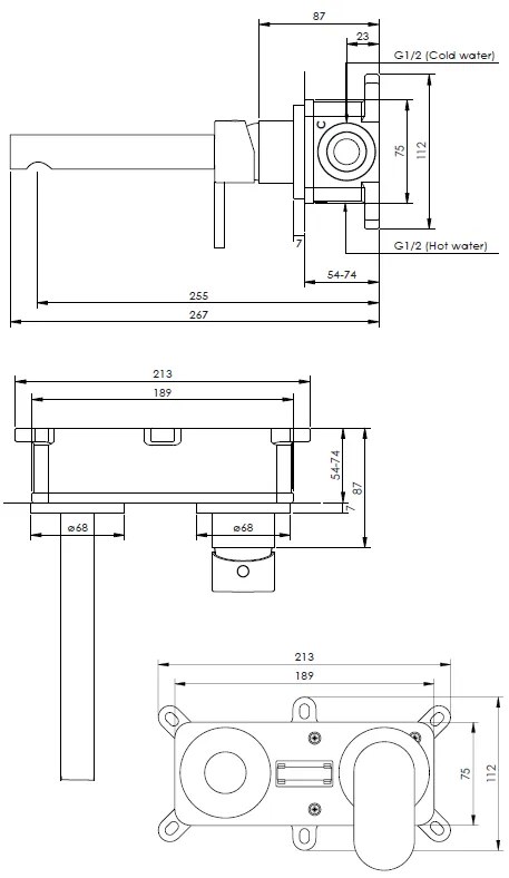 Brauer Gold Edition ColdStart wastafelkraan inbouw rechte uitloop en rozetten model C1 geborsteld messing PVD