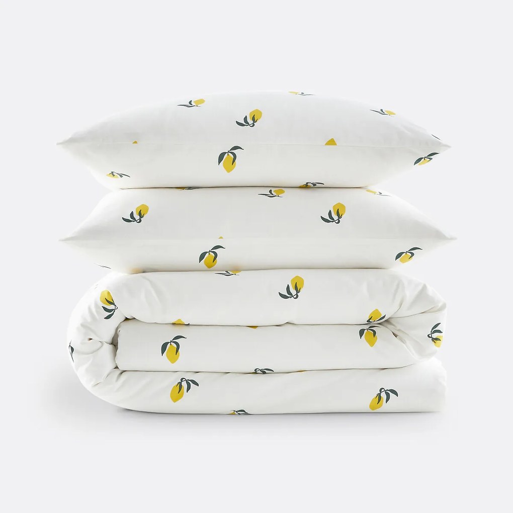 Bedset 50% gerecycled katoen, vierkante kussensloop, Citron