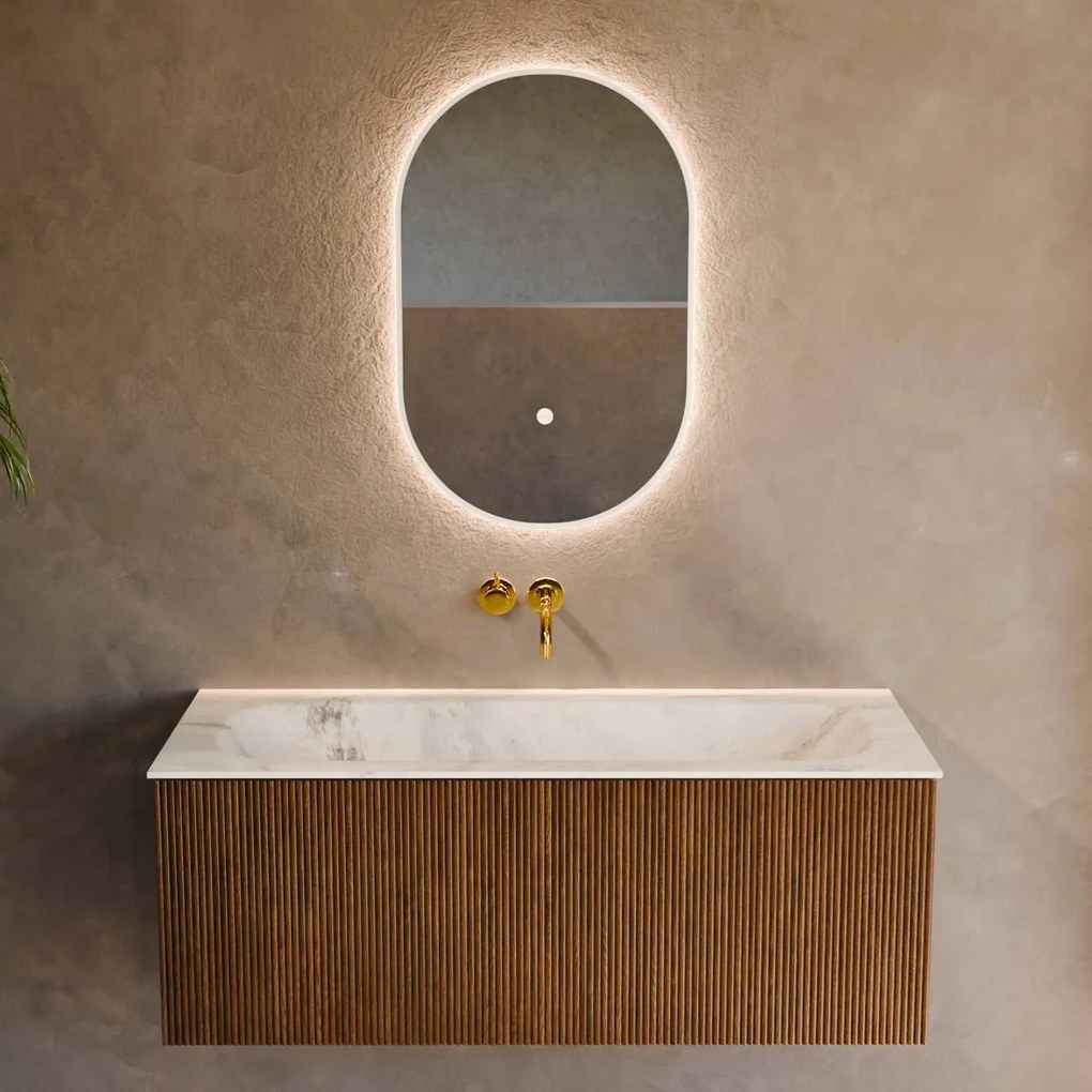 Mondiaz Kurve-dlux 110cm badmeubel dusk met 1 lade en wastafel big medium midden zonder kraangat opalo