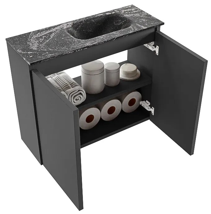 Mondiaz Ture DLux toiletmeubel 60cm dark grey met wastafel lava rechts zonder kraangat