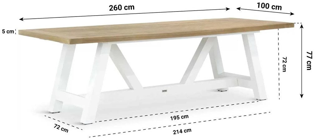 Tuinset 6 personen 260 cm Aluminium/teak Wit Lifestyle Garden Furniture Brandon/Florence