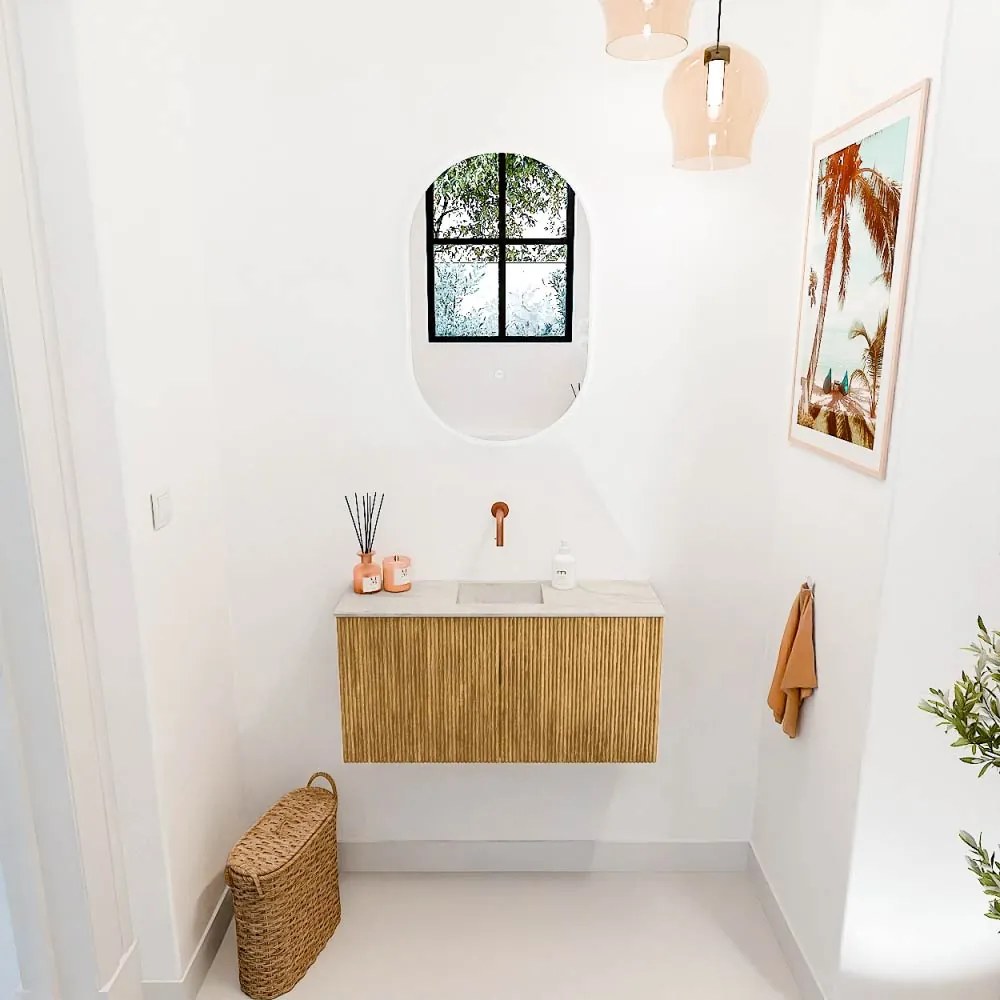 Mondiaz Joya DLux 80cm toiletmeubel oak met wastafel faye midden zonder kraangat ostra