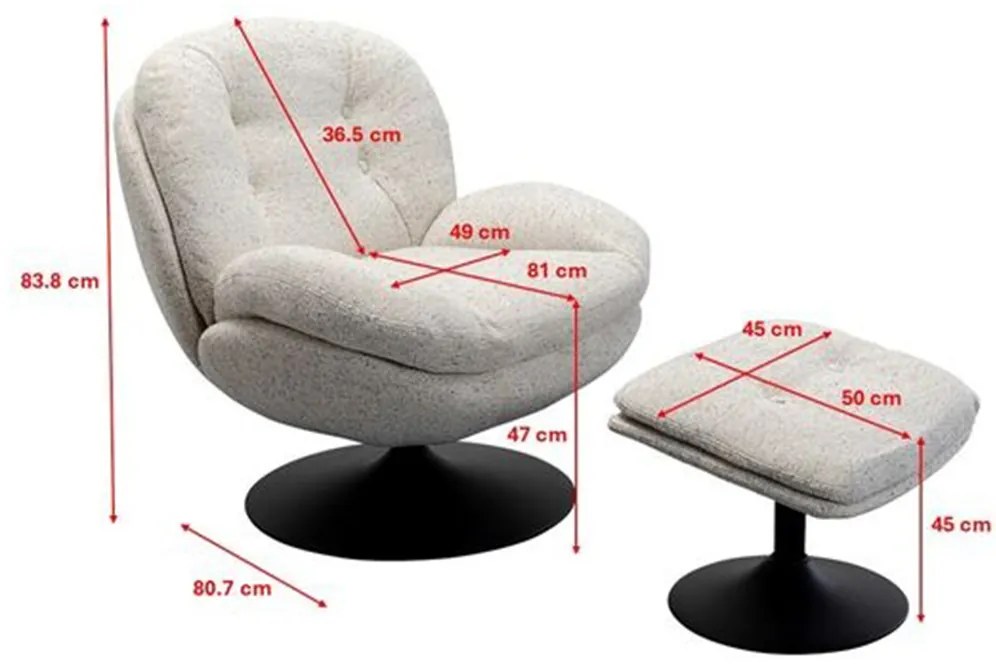 Kare Design Standford Draai Fauteuil Met Voetenbank