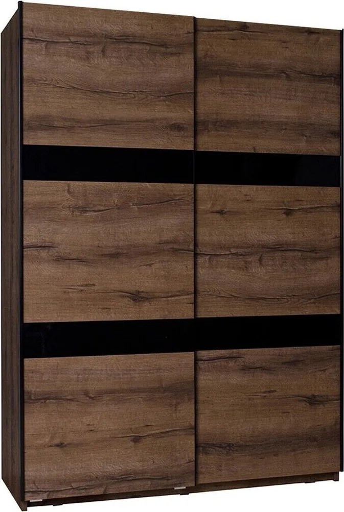 Kledingkast Fivelbo 109, Klooster eik, Glanzend zwart, 215x150x69cm, 150 kg, Kledingkast deuren: Schuivend, Aantal planken: 5, Aantal planken: 5