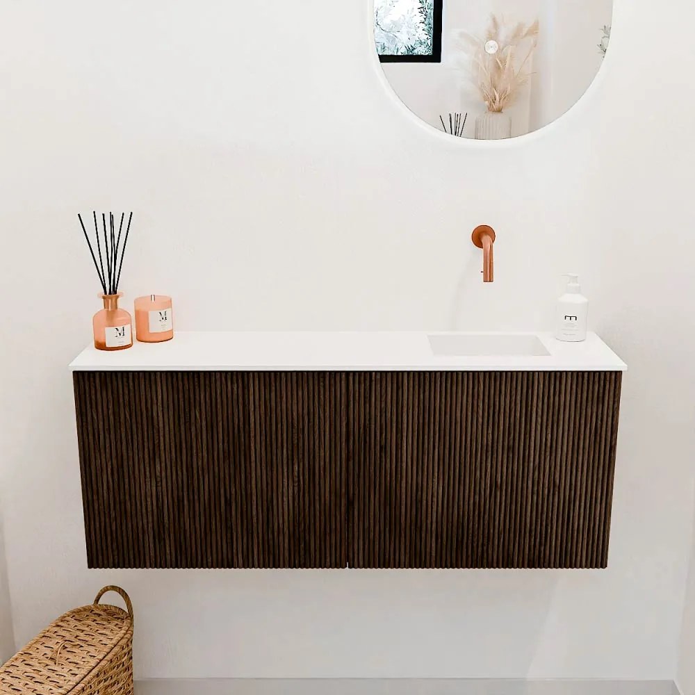 Mondiaz Joya 100cm toiletmeubel walnut met wastafel faye rechts zonder kraangat talc