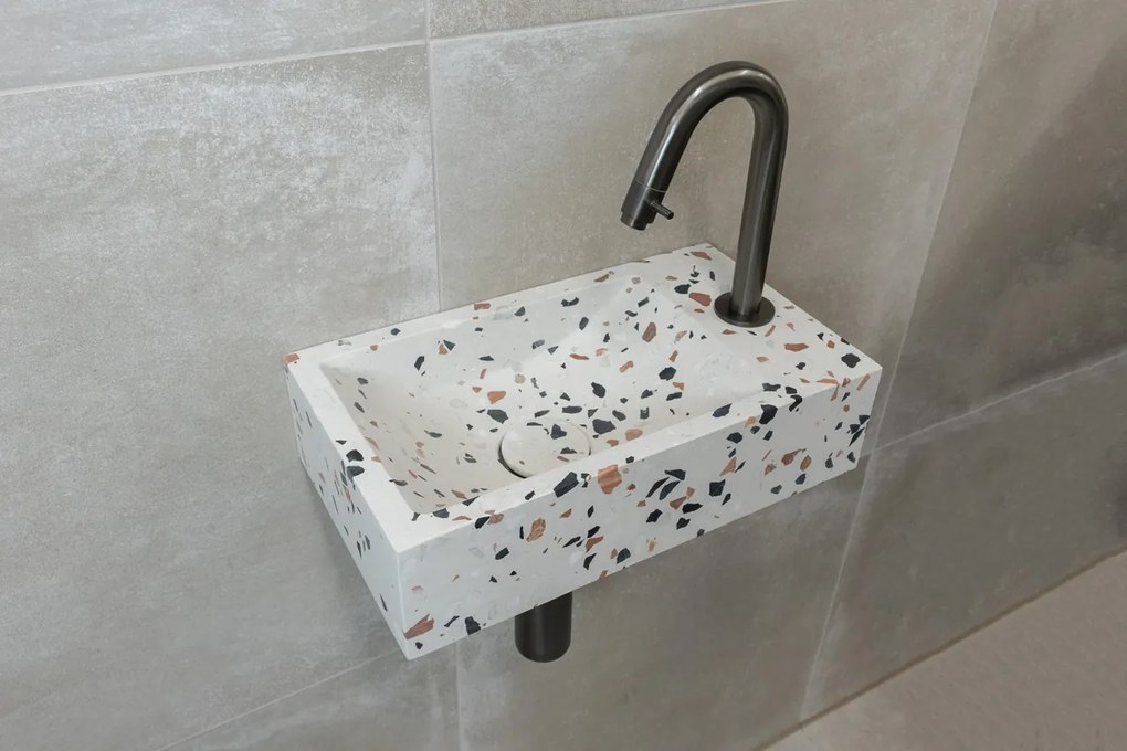Saniclear Terrazzo fonteinset met gebogen kraan in gunmetal