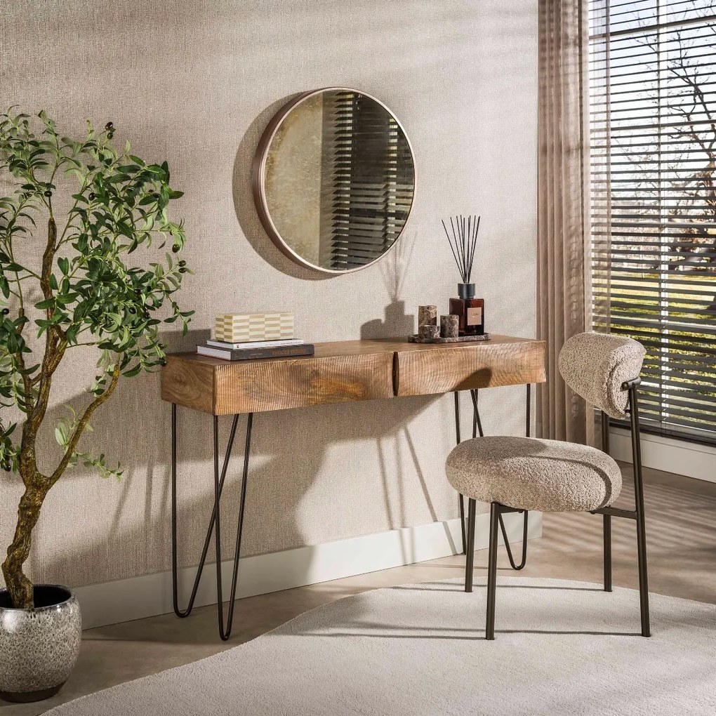 Haltafel Mangohout Met Golvend Front - 120 X 35cm.