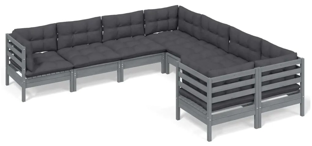 vidaXL 8-delige Loungeset met kussens massief grenenhout grijs