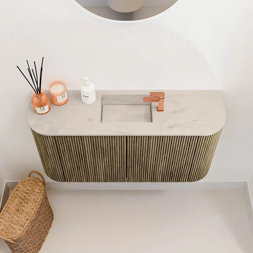 Mondiaz Joya DLux 85cm toiletmeubel ronding links/rechts dusk met wastafel faye midden 1 kraangat opalo