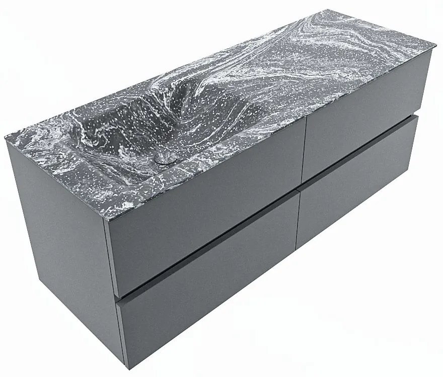 Mondiaz Vica DLux badmeubel 130cm plata 4 lades met wastafel lava links zonder kraangat