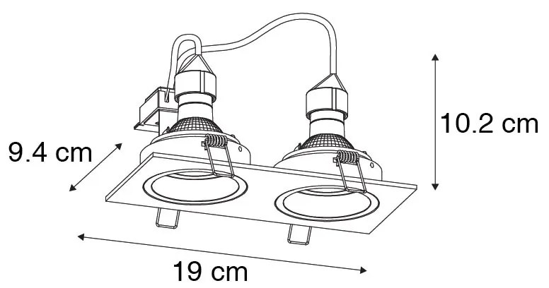 Set van 6 Vierkante inbouwspot zwart verstelbaar 2-lichts - Chuck GU10 Binnenverlichting Lamp