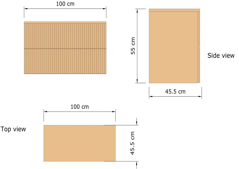 Gliss Design Hybris badmeubel met ribbelfront 100cm castle brown met zwarte wastafel met 1 kraangat Lako