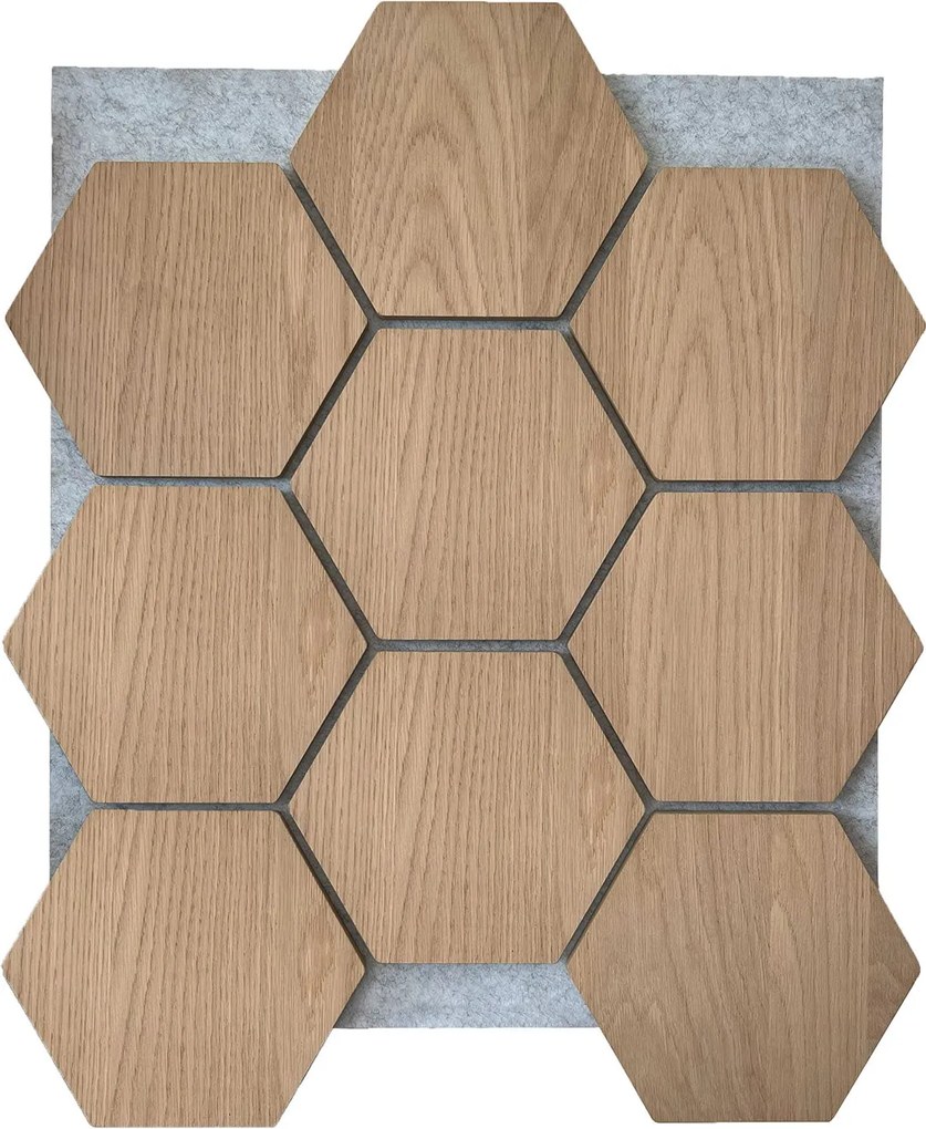 Hexagon Panel Naturel Eiken met Grijs Vilt 81CM | Akoestisch | Wanddecor | Zeshoekig- Grijs vilt