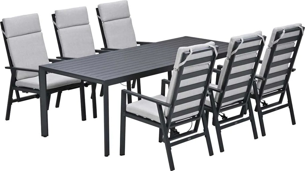 Garden Impressions Kasper tuinset 7-delig - tuintafel 220x93 cm donker grijs