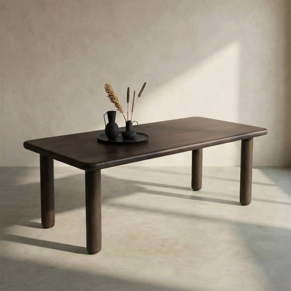 Walnoot Eettafel Met Ronde Poten 200 Cm - 200 X 100cm.